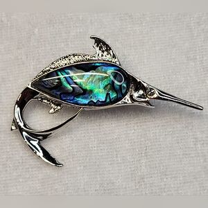 Vintage Silvertone and Abalone Marlin Brooch / Pin